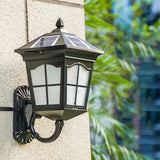 Vintage Courtyard Solar Wall Light - House Shaped Metal Lamp With Frost Glass Shade Black / B