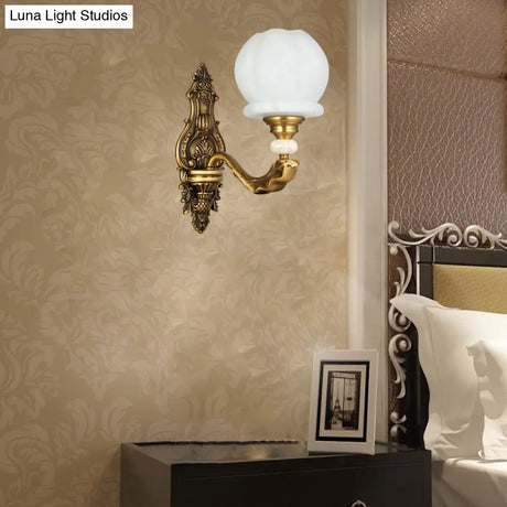 Vintage Cream Glass Wall Sconce: Stylish And Elegant 1/2-Bulb Brass Lamp For Living Room