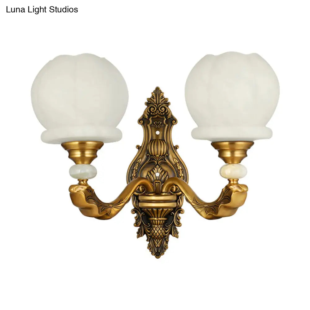 Vintage Cream Glass Wall Sconce: Stylish And Elegant 1/2-Bulb Brass Lamp For Living Room