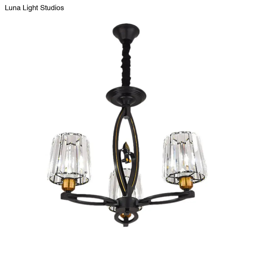 Vintage Crystal Block Ceiling Light - Tapered Design With 3/6 Hanging Lights For Dining Room In