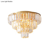 Vintage Crystal Block Flush Mount Lamp - 16’/19.5’ Dia 5/6 Heads Gold Finish