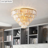 Vintage Crystal Block Flush Mount Lamp - 16’/19.5’ Dia 5/6 Heads Gold Finish