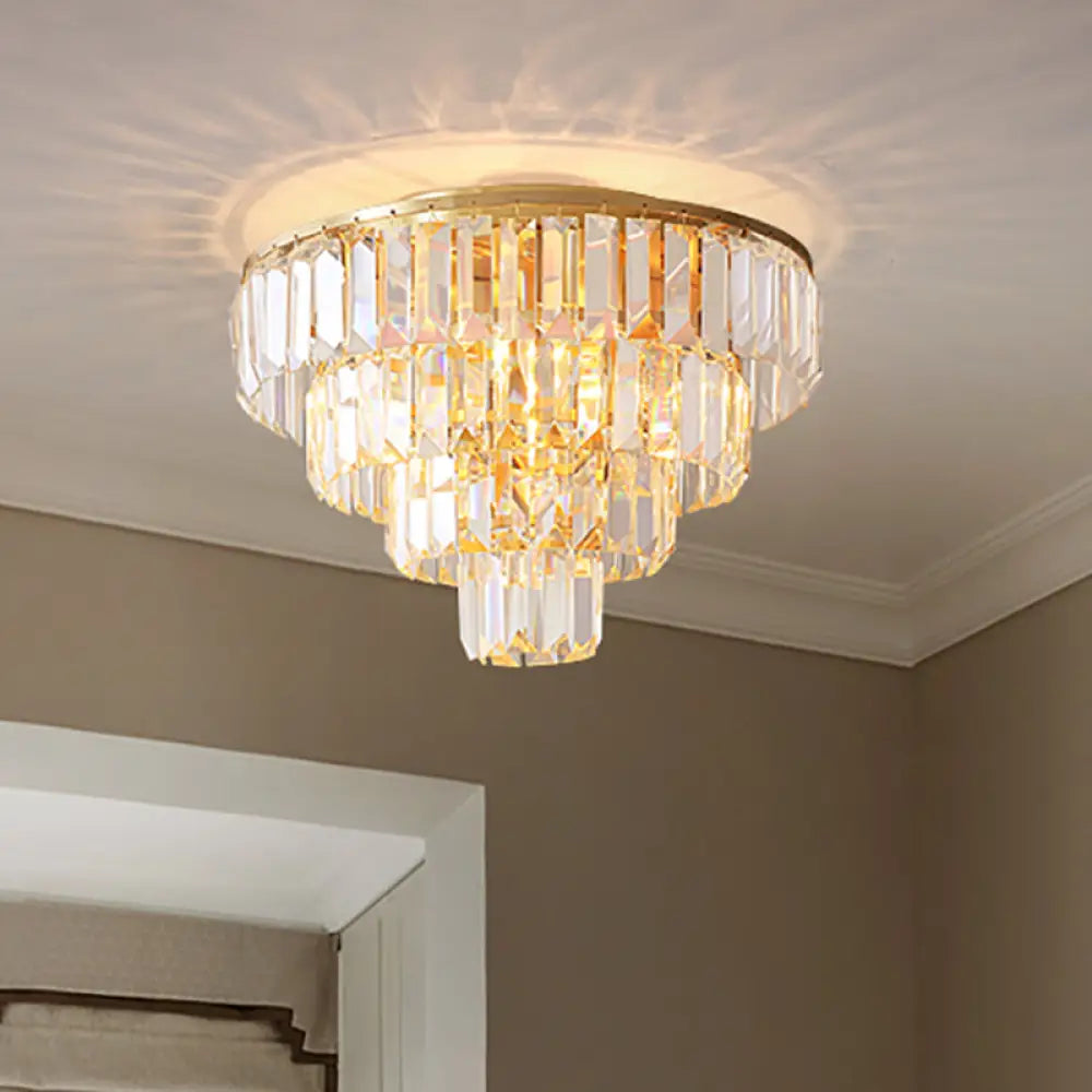 Vintage Crystal Block Flush Mount Lamp - 16’/19.5’ Dia 5/6 Heads Gold Finish / 16’