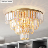 Vintage Crystal Block Flush Mount Lamp - 16’/19.5’ Dia 5/6 Heads Gold Finish
