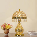 Vintage Crystal Dome Shade Table Night Light With Gold Fringe And Urn Base