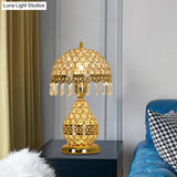 Vintage Crystal Dome Shade Table Night Light With Gold Fringe And Urn Base