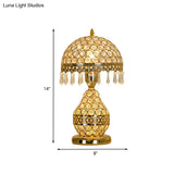 Vintage Crystal Dome Shade Table Night Light With Gold Fringe And Urn Base
