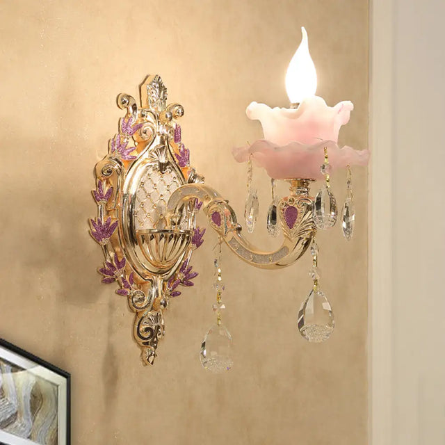 Vintage Crystal Glass Wall Sconce With Gold Finish - Elegant Lighting For Bedroom 1 /