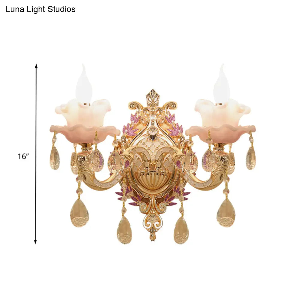 Vintage Crystal Glass Wall Sconce With Gold Finish - Elegant Lighting For Bedroom