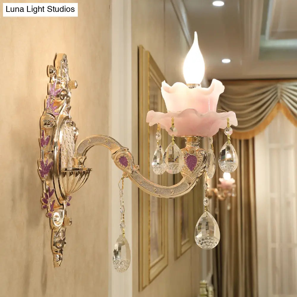 Vintage Crystal Glass Wall Sconce With Gold Finish - Elegant Lighting For Bedroom