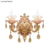 Vintage Crystal Glass Wall Sconce With Gold Finish - Elegant Lighting For Bedroom