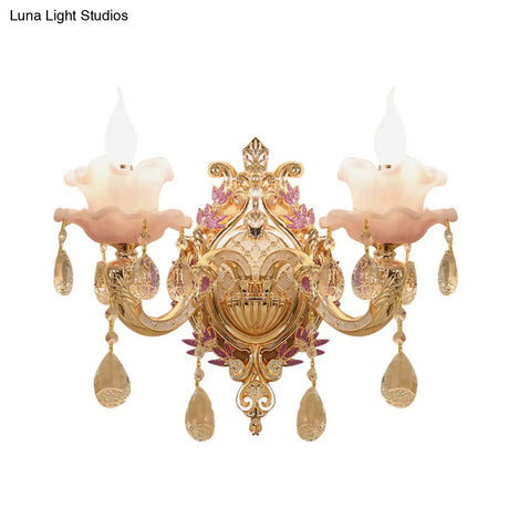 Vintage Crystal Glass Wall Sconce With Gold Finish - Elegant Lighting For Bedroom