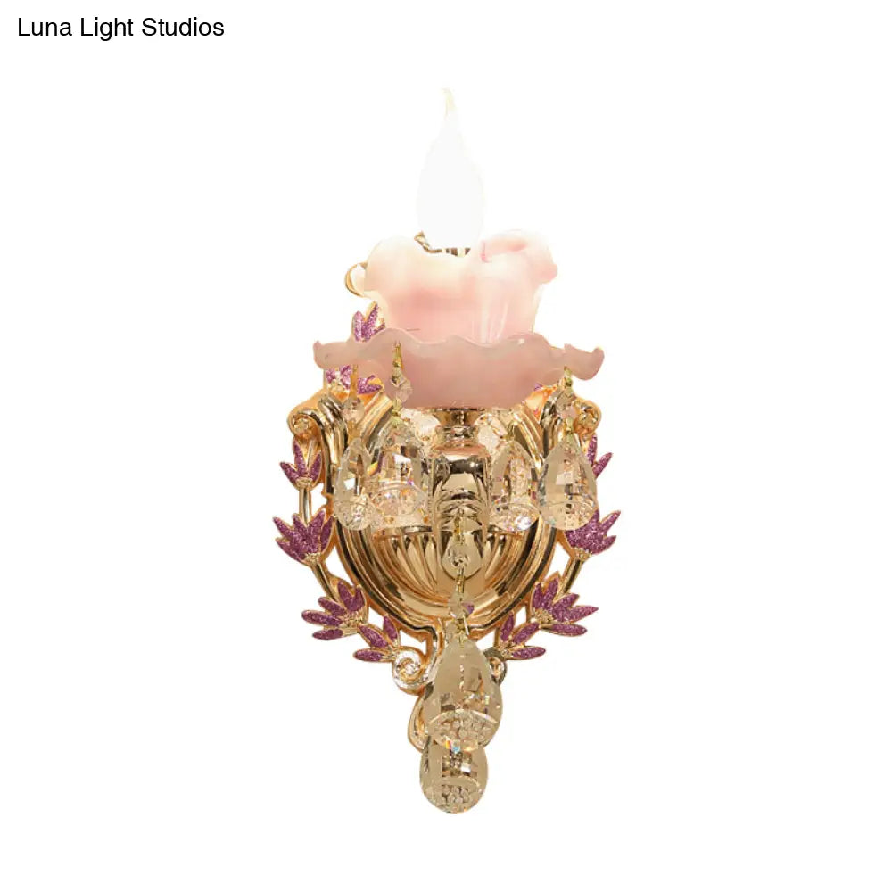 Vintage Crystal Glass Wall Sconce With Gold Finish - Elegant Lighting For Bedroom