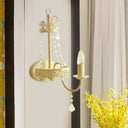 Vintage Crystal Strand White Wall Mount Sconce Light With Curved Arm And Shade/Shadeless / Shadeless