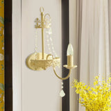 Vintage Crystal Strand White Wall Mount Sconce Light With Curved Arm And Shade/Shadeless / Shadeless