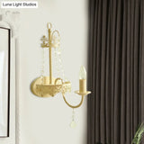 Vintage Crystal Strand White Wall Mount Sconce Light With Curved Arm And Shade/Shadeless