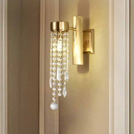 Vintage Crystal Wall Sconce With Led Lights - Cascade Bedroom Lighting Fixture 1 / Gold
