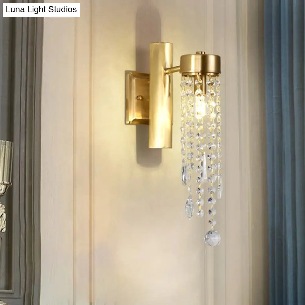 Vintage Crystal Wall Sconce With Led Lights - Cascade Bedroom Lighting Fixture