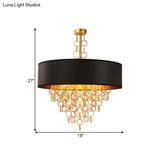 Vintage Cylinder Chandelier: 3-Light Fabric Pendant In Black With Gold Ring 18 And 23.5 Wide