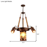 Vintage Cylinder Metal Chandelier - 4/7 Light Pendant In Weathered Copper For Dining Room Lighting