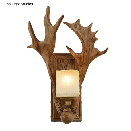 Vintage Deer Horn Resin Wall Mounted Lamp In Brown - Single-Bulb Light Fixture For Corridor