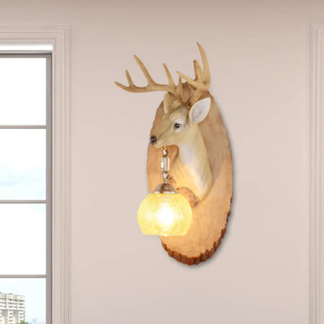 Vintage Deer Resin Sconce Lighting Wall Lamp With Globe Glass Shade - Right/Left Mount