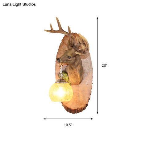 Vintage Deer Resin Sconce Lighting Wall Lamp With Globe Glass Shade - Right/Left Mount