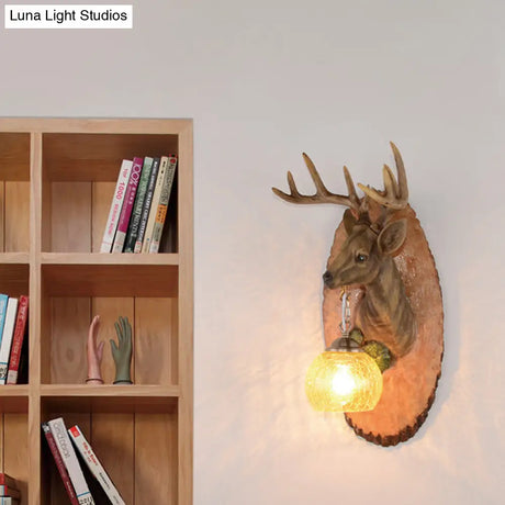 Vintage Deer Resin Sconce Lighting Wall Lamp With Globe Glass Shade - Right/Left Mount