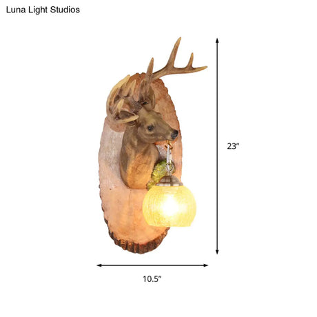 Vintage Deer Resin Sconce Lighting Wall Lamp With Globe Glass Shade - Right/Left Mount