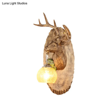 Vintage Deer Resin Sconce Lighting Wall Lamp With Globe Glass Shade - Right/Left Mount