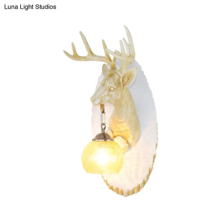 Vintage Deer Resin Sconce Lighting Wall Lamp With Globe Glass Shade - Right/Left Mount