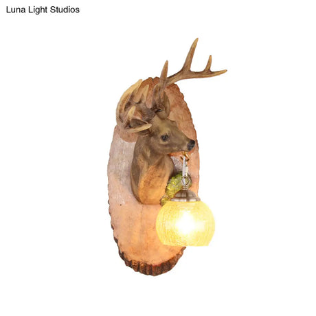Vintage Deer Resin Sconce Lighting Wall Lamp With Globe Glass Shade - Right/Left Mount