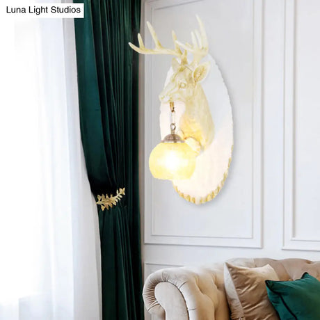 Vintage Deer Resin Sconce Lighting Wall Lamp With Globe Glass Shade - Right/Left Mount