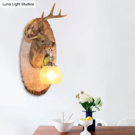 Vintage Deer Resin Sconce Lighting Wall Lamp With Globe Glass Shade - Right/Left Mount