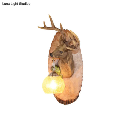 Vintage Deer Resin Sconce Lighting Wall Lamp With Globe Glass Shade - Right/Left Mount