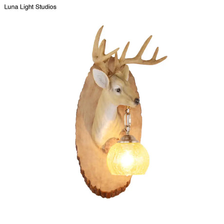 Vintage Deer Resin Sconce Lighting Wall Lamp With Globe Glass Shade - Right/Left Mount
