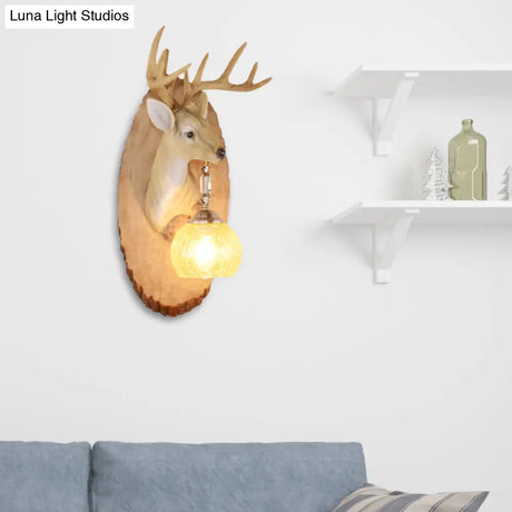 Vintage Deer Resin Sconce Lighting Wall Lamp With Globe Glass Shade - Right/Left Mount