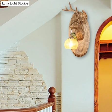 Vintage Deer Resin Sconce Lighting Wall Lamp With Globe Glass Shade - Right/Left Mount