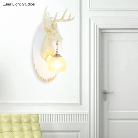 Vintage Deer Resin Sconce Lighting Wall Lamp With Globe Glass Shade - Right/Left Mount