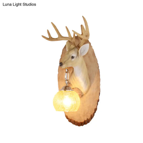Vintage Deer Resin Sconce Lighting Wall Lamp With Globe Glass Shade - Right/Left Mount
