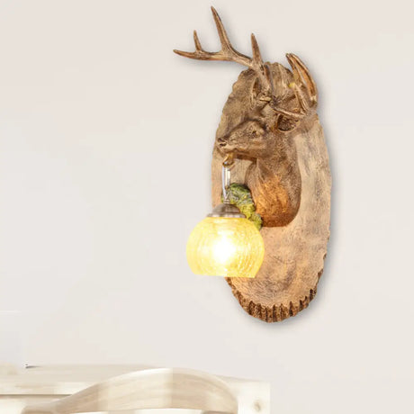 Vintage Deer Resin Sconce Lighting Wall Lamp With Globe Glass Shade - Right/Left Mount