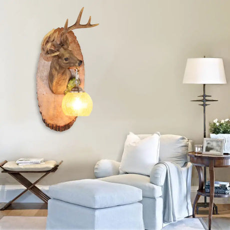 Vintage Deer Resin Sconce Lighting Wall Lamp With Globe Glass Shade - Right/Left Mount