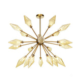 Vintage Diamond Hanging Fixture Chandelier - Amber/Clear Glass 9/12/15 Heads Adjustable Rod For
