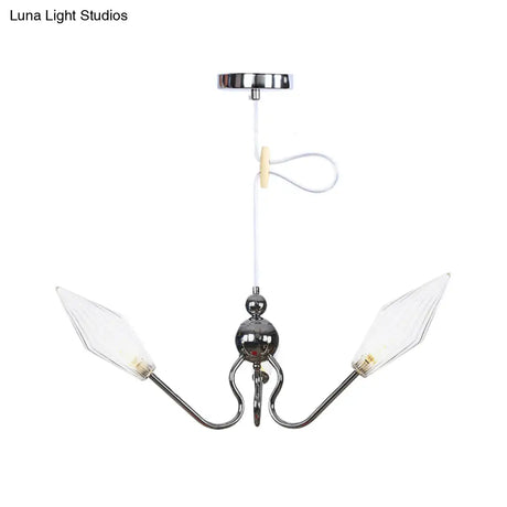 Vintage Diamond Hanging Lamp: Amber/Clear Glass 3-Head Chandelier With Adjustable Cord -