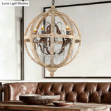 Vintage Distressed Wood 4-Bulb Chandelier Pendant Light For Dining Room