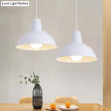 Vintage Dome Iron Hanging Light Kit - 12’/16’ Wide Restaurant Suspension Pendant In White/Black