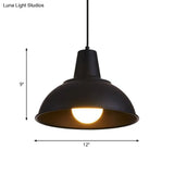 Vintage Dome Iron Hanging Light Kit - 12’/16’ Wide Restaurant Suspension Pendant In White/Black