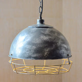 Vintage Dome Pendant Lamp - 1 Head Iron Hanging Light Fixture In Black/Silver For Dining Room Aged