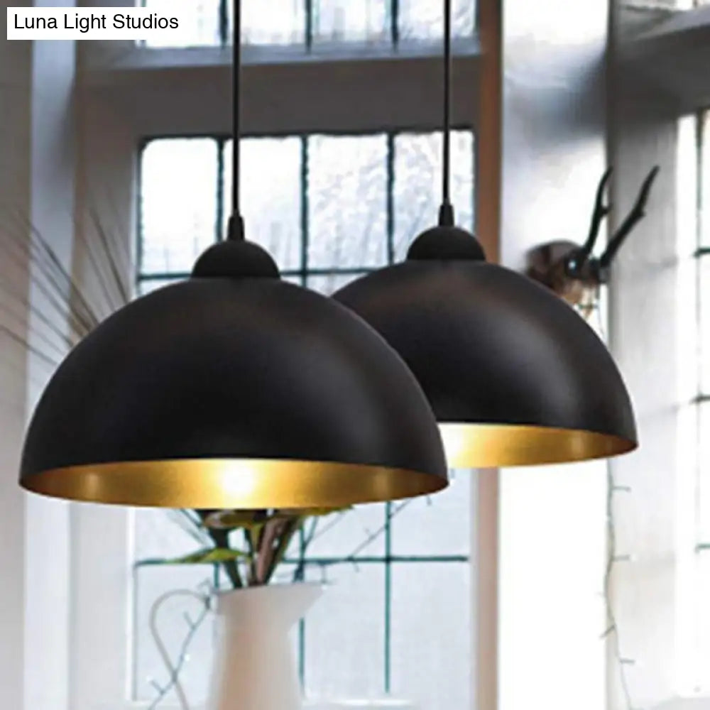 Vintage Dome Pendant Light Fixture For Dining Room In Black Metal