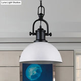 Vintage Dome Pendant Light In Black/White - Metal Hanging Lamp For Dining Room